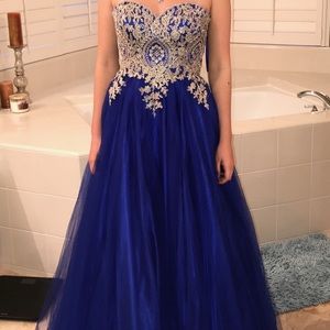 Blue and Gold Cinderella Prom/ Formal dress
